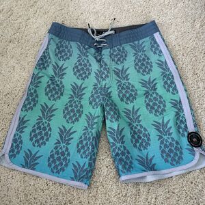 RIP CURL Mirage Boardshorts Men Size 28 Blue Green Pineapple Logo Drawstring